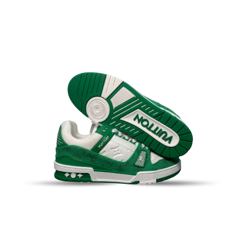 Men's Louis Vuitton LV Trainer White and Green Sneakers