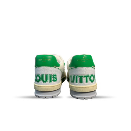 Men's Louis Vuitton LV Trainer White and Green Velcro Sneakers