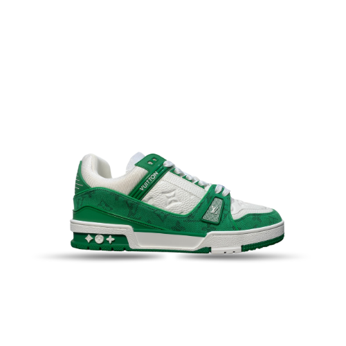 Men's Louis Vuitton LV Trainer White and Green Sneakers