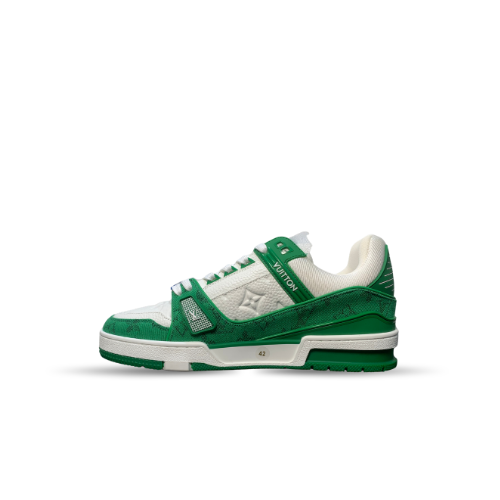 Men's Louis Vuitton LV Trainer White and Green Sneakers