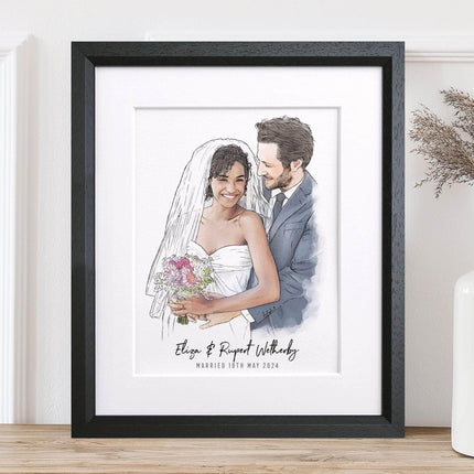 Bride and Groom Couple Wedding Illustration - Custom Portrait Art