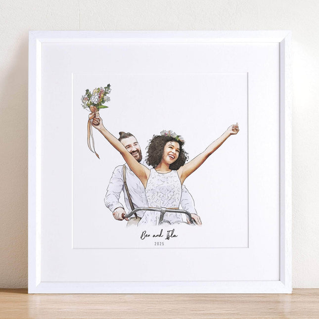 Bride and Groom Couple Wedding Illustration - Custom Portrait Art