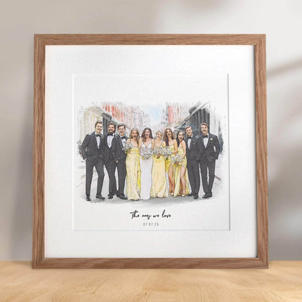 Bride and Groom Couple Wedding Illustration - Custom Portrait Art