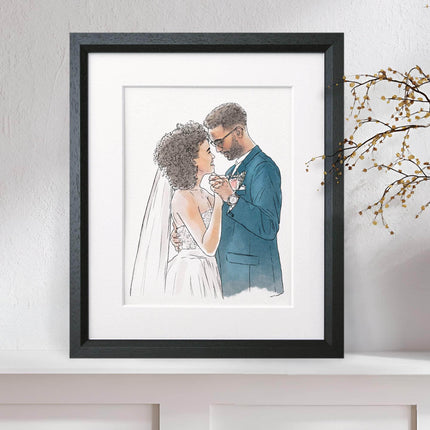 Wedding or Anniversary Couple Line Portrait - Custom Portrait Art