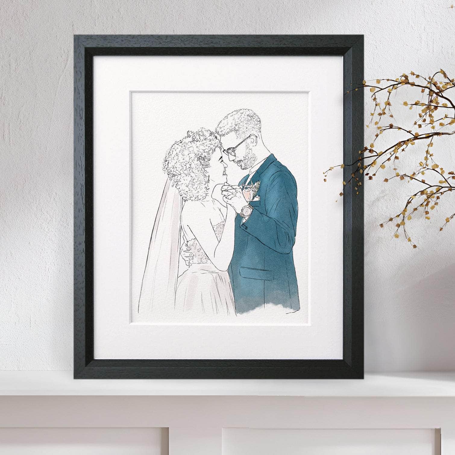 Wedding or Anniversary Couple Line Portrait - Custom Portrait Art
