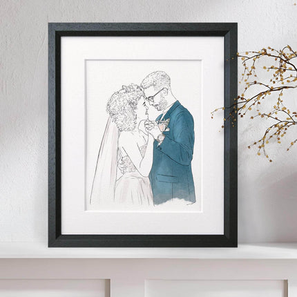 Wedding or Anniversary Couple Line Portrait - Custom Portrait Art