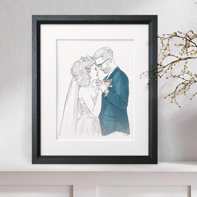 Wedding or Anniversary Couple Line Portrait - Custom Portrait Art