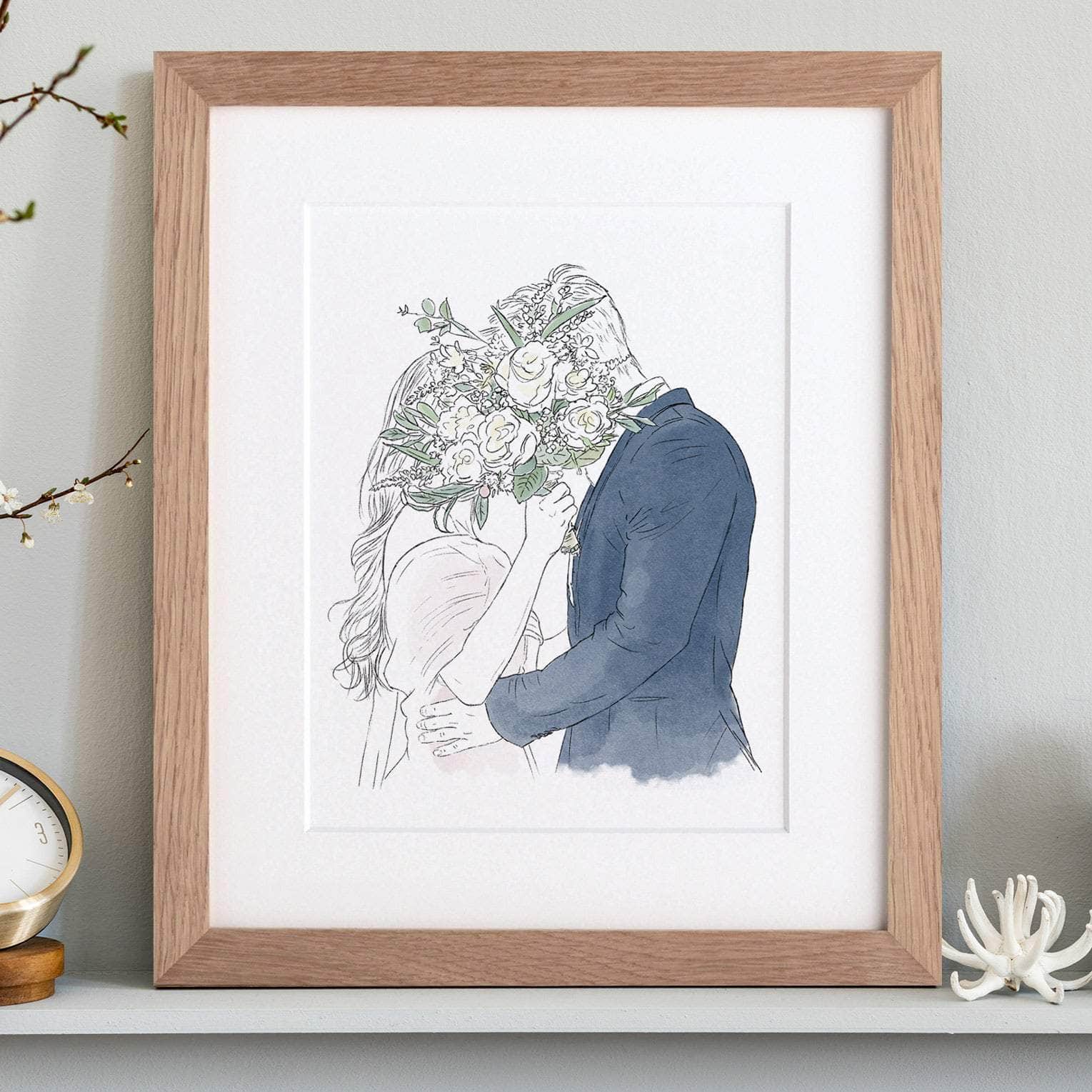 Wedding or Anniversary Couple Line Portrait - Custom Portrait Art
