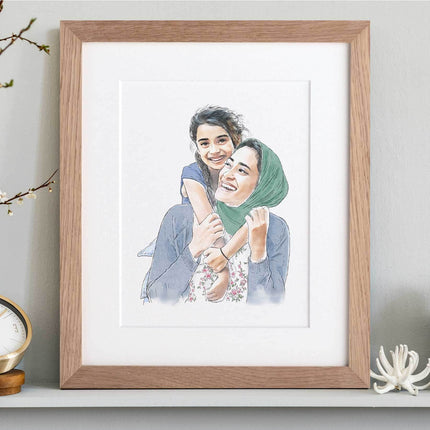 Mummy and Me Line Portrait - Custom Portrait Art