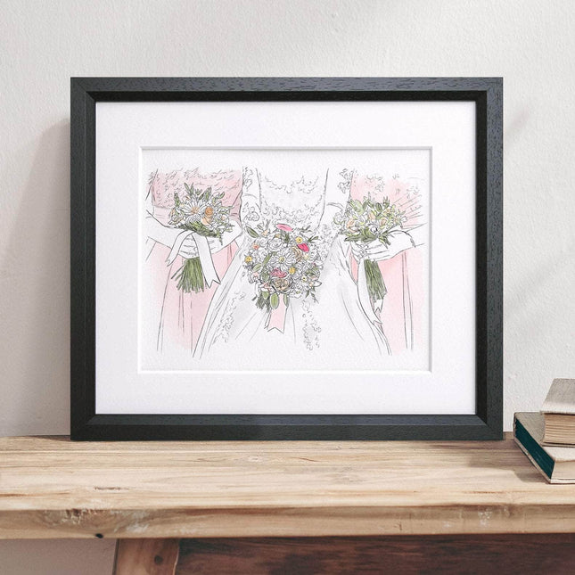 Wedding or Anniversary Couple Line Portrait - Custom Portrait Art