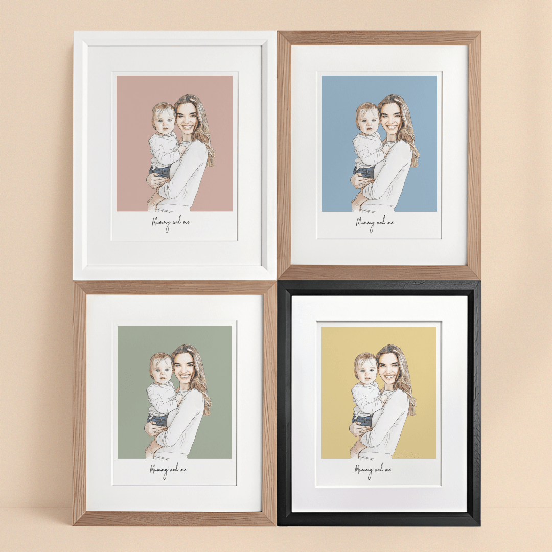 Mummy and Me Colour Block People Line Portrait - Custom Portrait Art