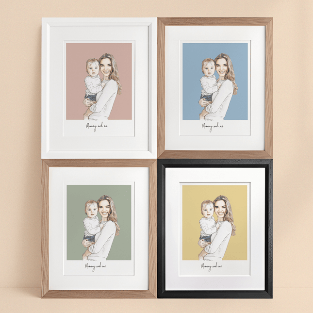 Mummy and Me Colour Block People Line Portrait - Custom Portrait Art