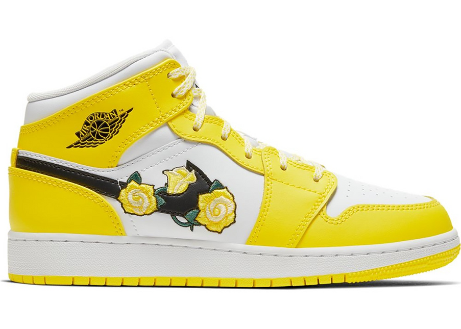 Men's Nike Air Jordan 1  Mid Dynamic Yellow Floral Shoes