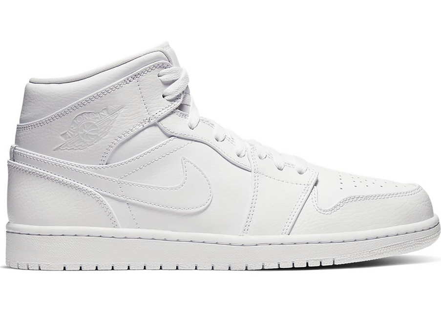 Men's Nike Air Jordan 1  Mid Triple White Shoes