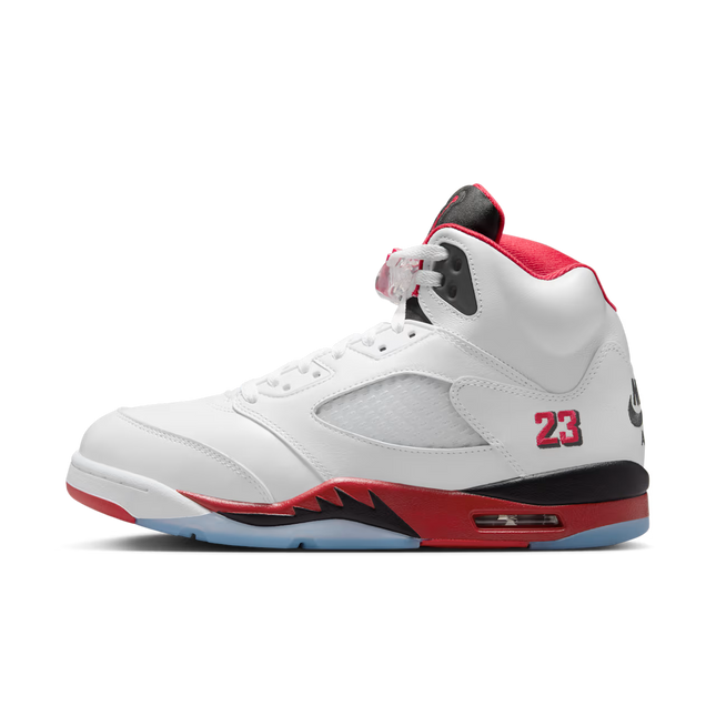 Men's Nike Air Jordan 5 Fire Red Black Tongue Shoes