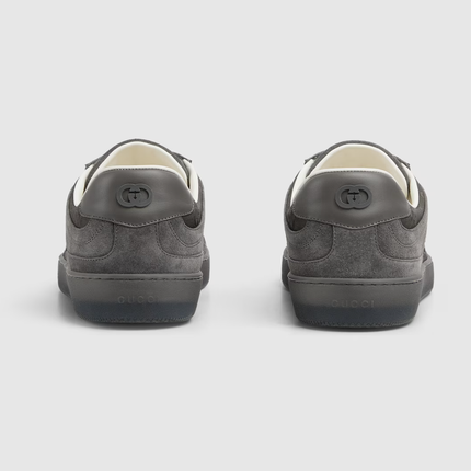Men's Gucci G75 Logo-Appliquéd Leather-Trimmed Suede Grey Sneakers