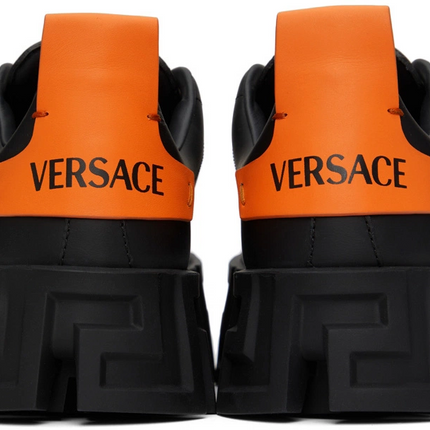 Men's Versace Greca Black Neon Orange Sneakers