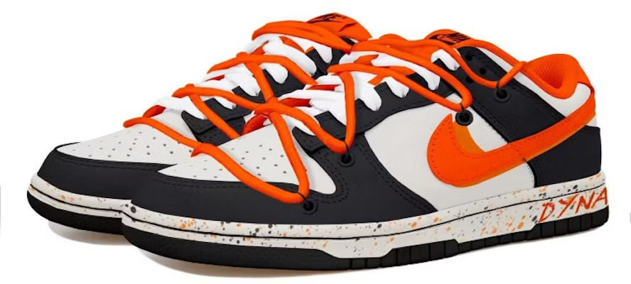 Men's Nike Dunk Low Multi-Color Swoosh Black White Orange Shoes