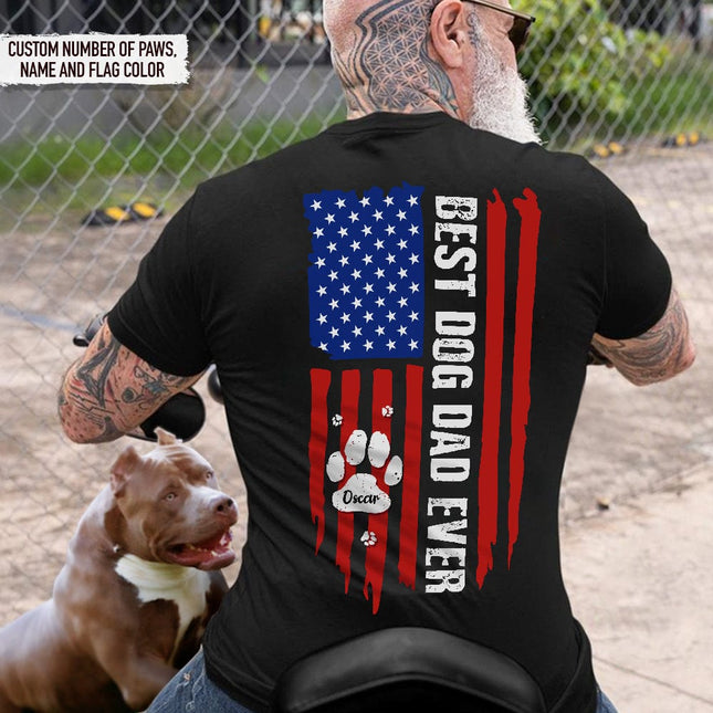 Best Dog Dad Ever Paw American Flag Backside Dog Shirt