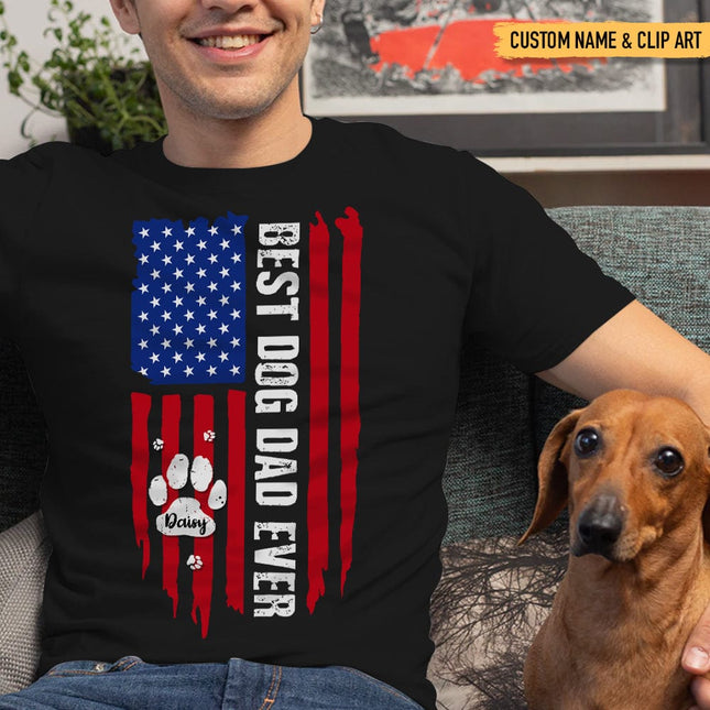 Best Dog Dad Ever American Flag Front Dog Shirt