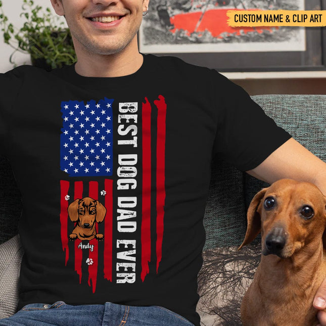 Best Dog Dad Ever American Flag Front Dog Shirt