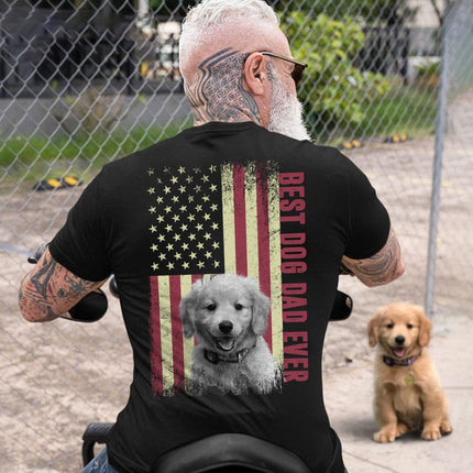 Best Dog Dad Ever Upload Photo Dog Shirt, US Flag Shirt only back