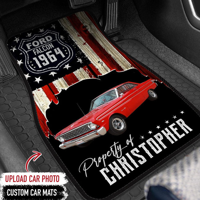 Car mats Personalized Gift, Upload photo classic car, Flag USA Custom name & year