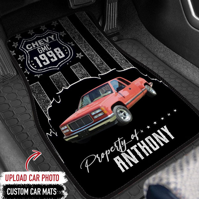 Car mats Personalized Gift, Upload photo classic car, Flag USA Custom name & year