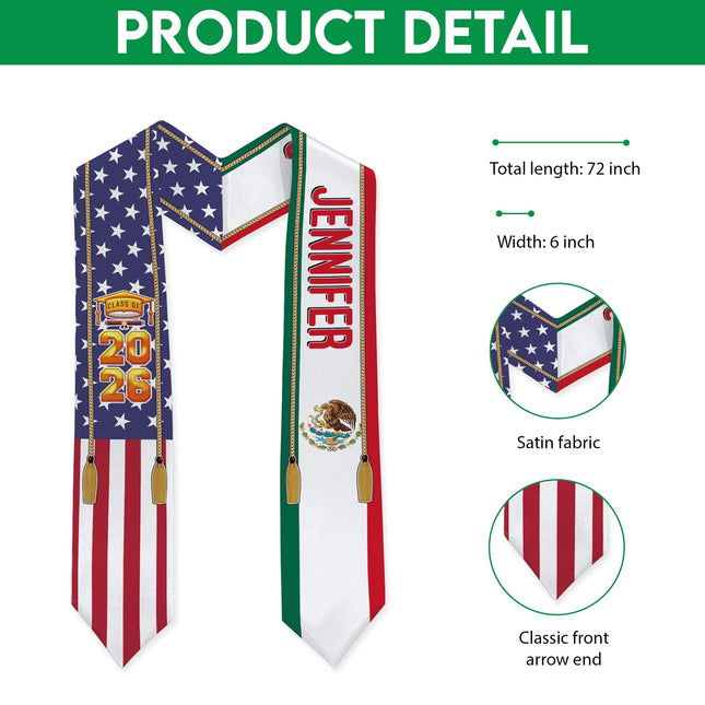 Country Flag Class of 2026 Stoles Sash, Graduation Gift, Senior Gift