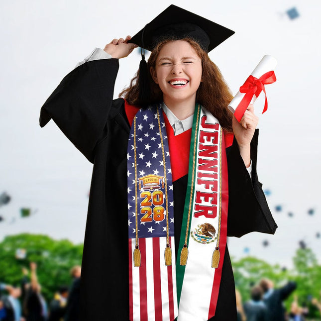 Country Flag Class of 2026 Stoles Sash, Graduation Gift, Senior Gift