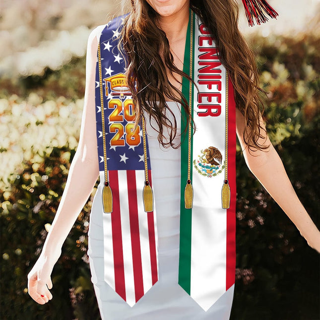 Country Flag Class of 2026 Stoles Sash, Graduation Gift, Senior Gift