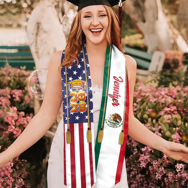 Country Flag Class of 2026 Stoles Sash, Graduation Gift, Senior Gift