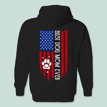 Personalized Best Dog Mom Ever American Flag Back Dog Shirt