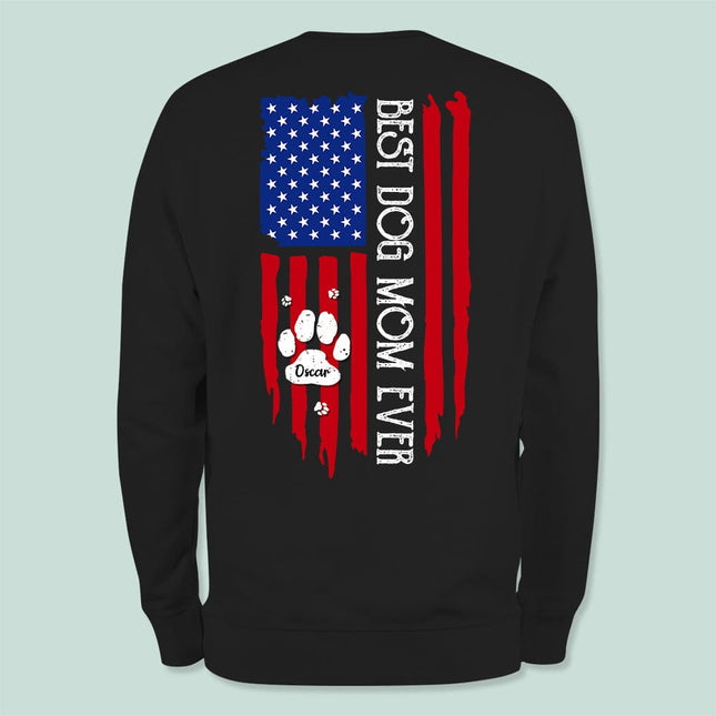 Personalized Best Dog Mom Ever American Flag Back Dog Shirt