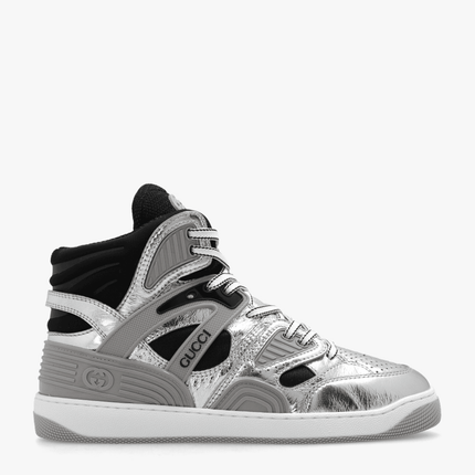 Men's Gucci Basket Silver Black Sneaker Shoes
