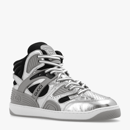 Men's Gucci Basket Silver Black Sneaker Shoes