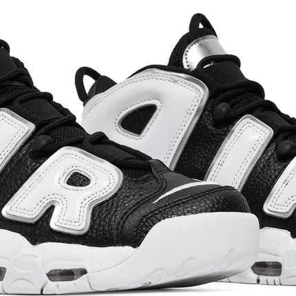Men's Air More Uptempo Black Metallic Silver Green Logo Shoes