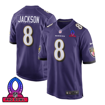 Lamar Jackson Baltimore Ravens 2025 Pro Bowl Patch Game Men Jersey - Purple