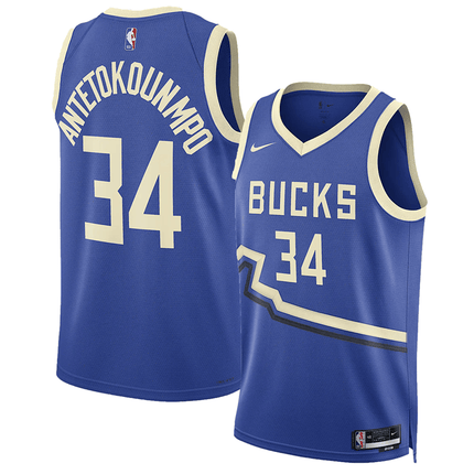 Giannis Antetokounmpo Milwaukee Bucks 2024-2025 City Edition Fan Support Team Blue Jersey