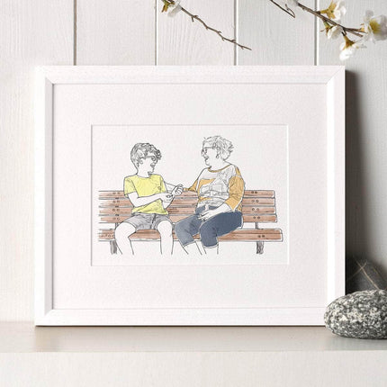 Grandparent Personalised Line Portrait - Custom Portrait Art