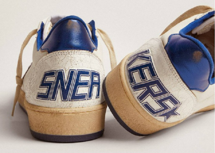 Men's Golden Goose Ball Star Gold Laminated White Blue Sneakers