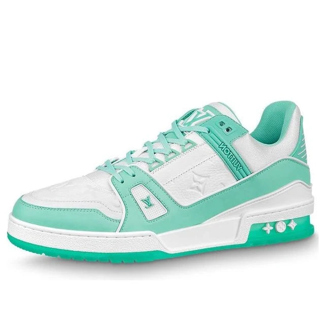 Men's Louis Vuitton LV Trainer White and Green Sneakers