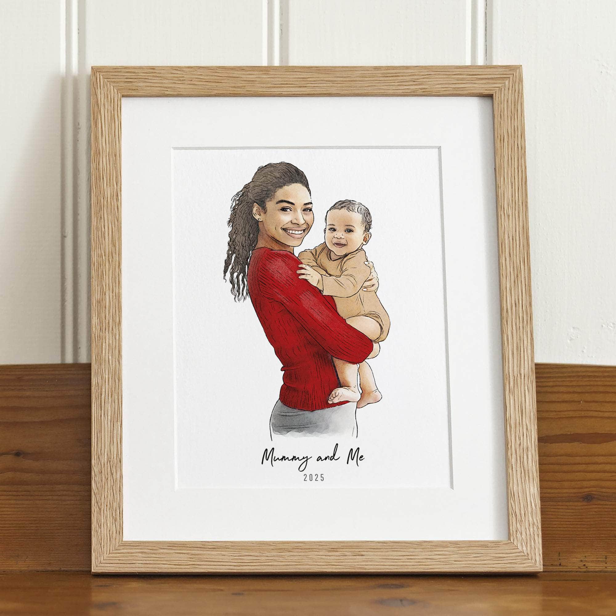 First Mother's Day Watercolour Illustration - Custom Portrait Art