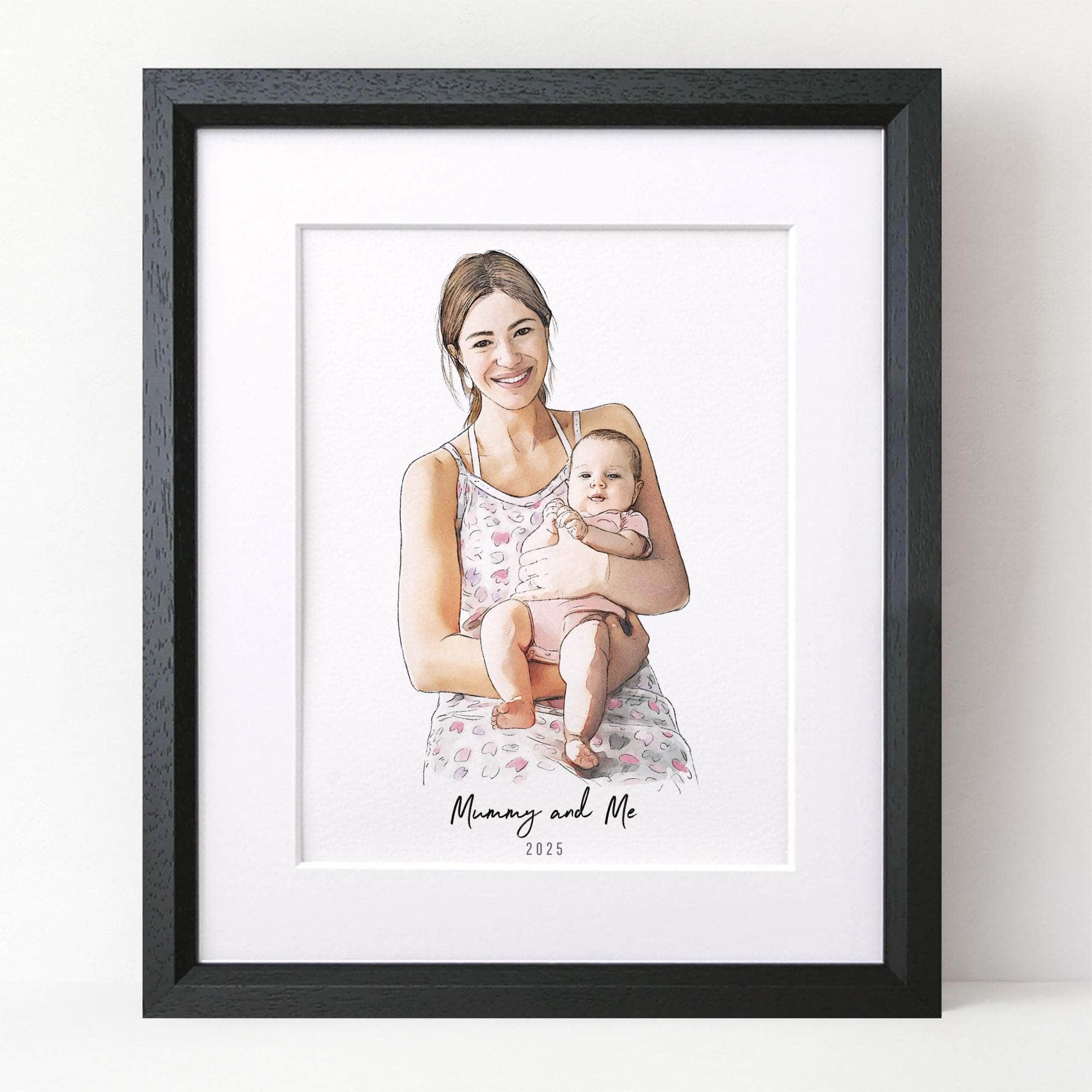 First Mother's Day Watercolour Illustration - Custom Portrait Art