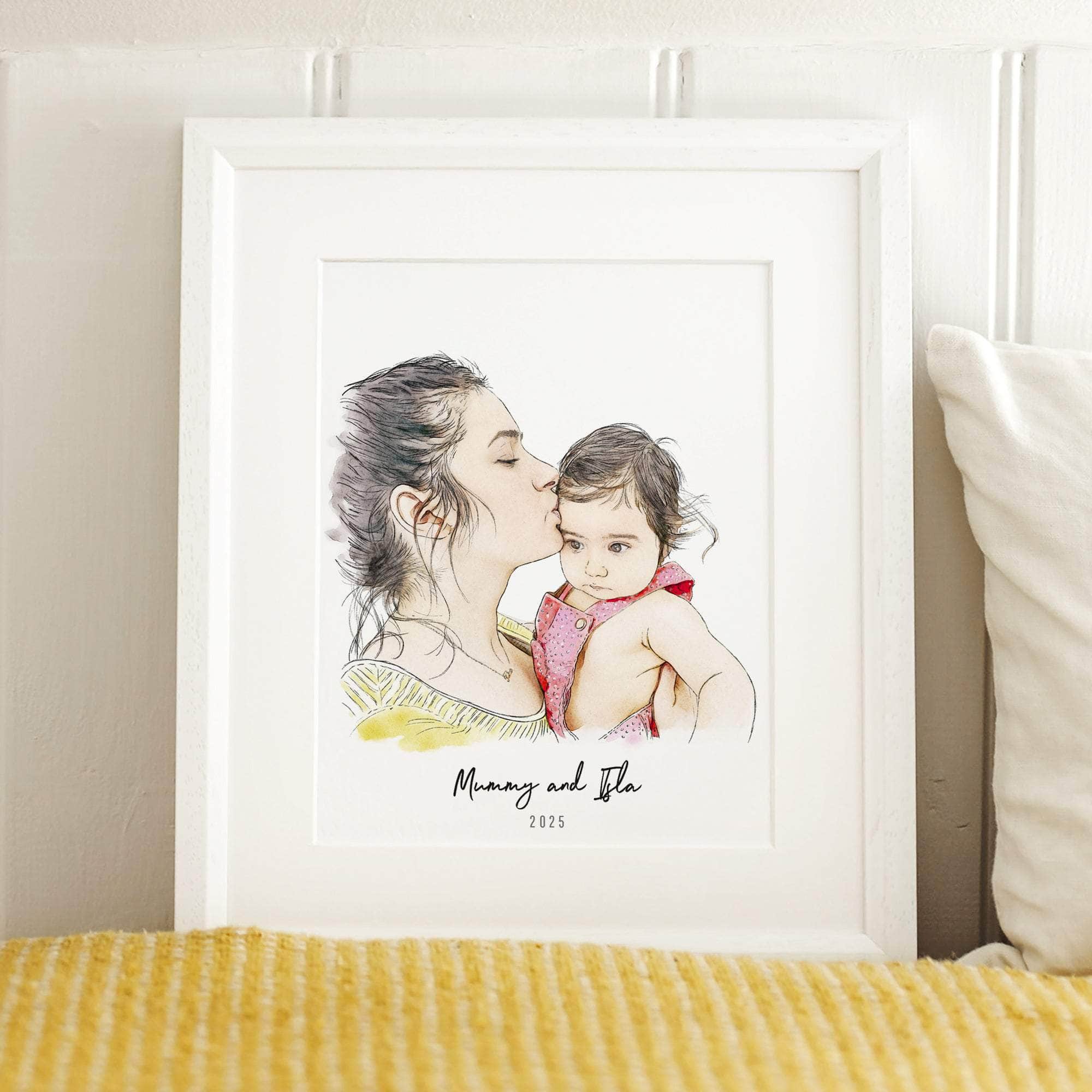 First Mother's Day Watercolour Illustration - Custom Portrait Art