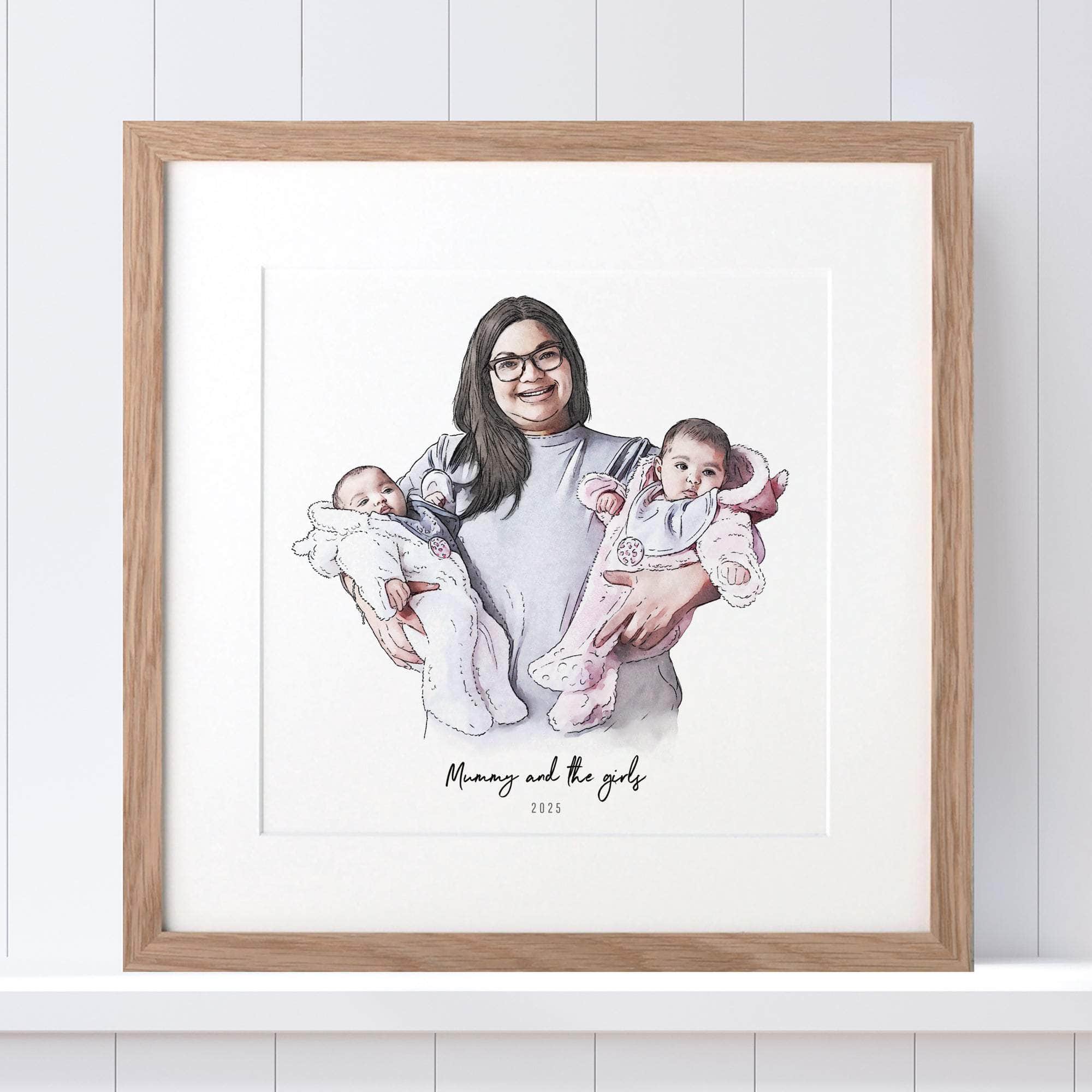 First Mother's Day Watercolour Illustration - Custom Portrait Art