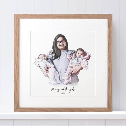 First Mother's Day Watercolour Illustration - Custom Portrait Art