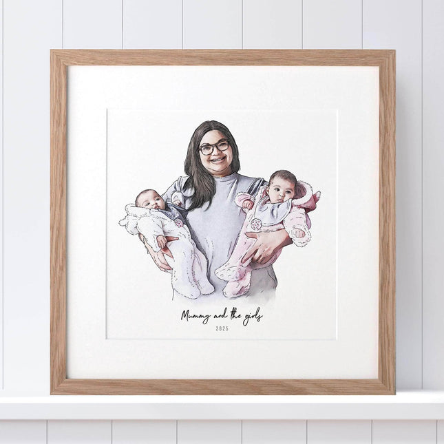 First Mother's Day Watercolour Illustration - Custom Portrait Art