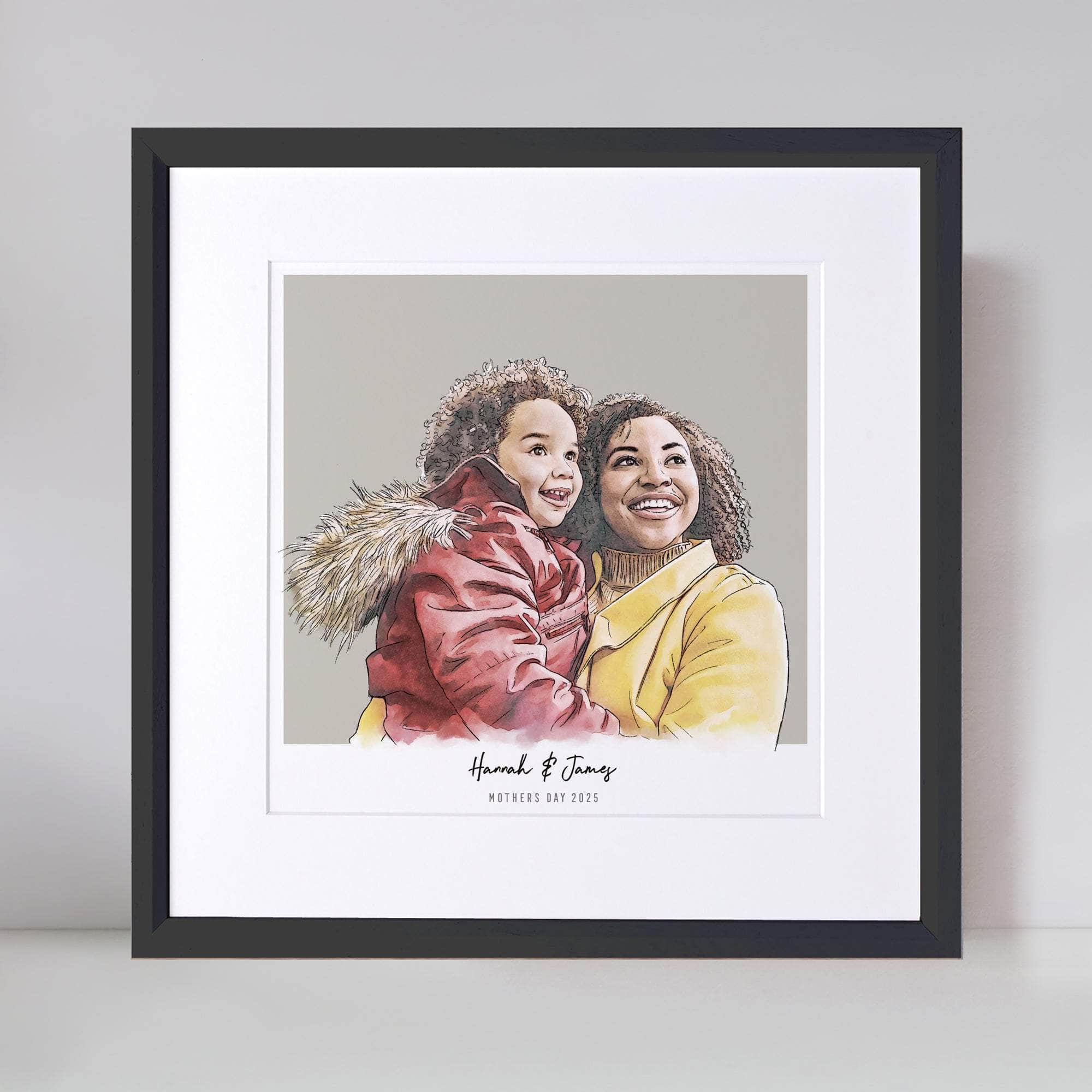 Mummy and Me Colour Block People Line Portrait - Custom Portrait Art