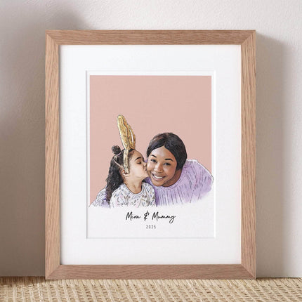 Mummy and Me Colour Block People Line Portrait - Custom Portrait Art